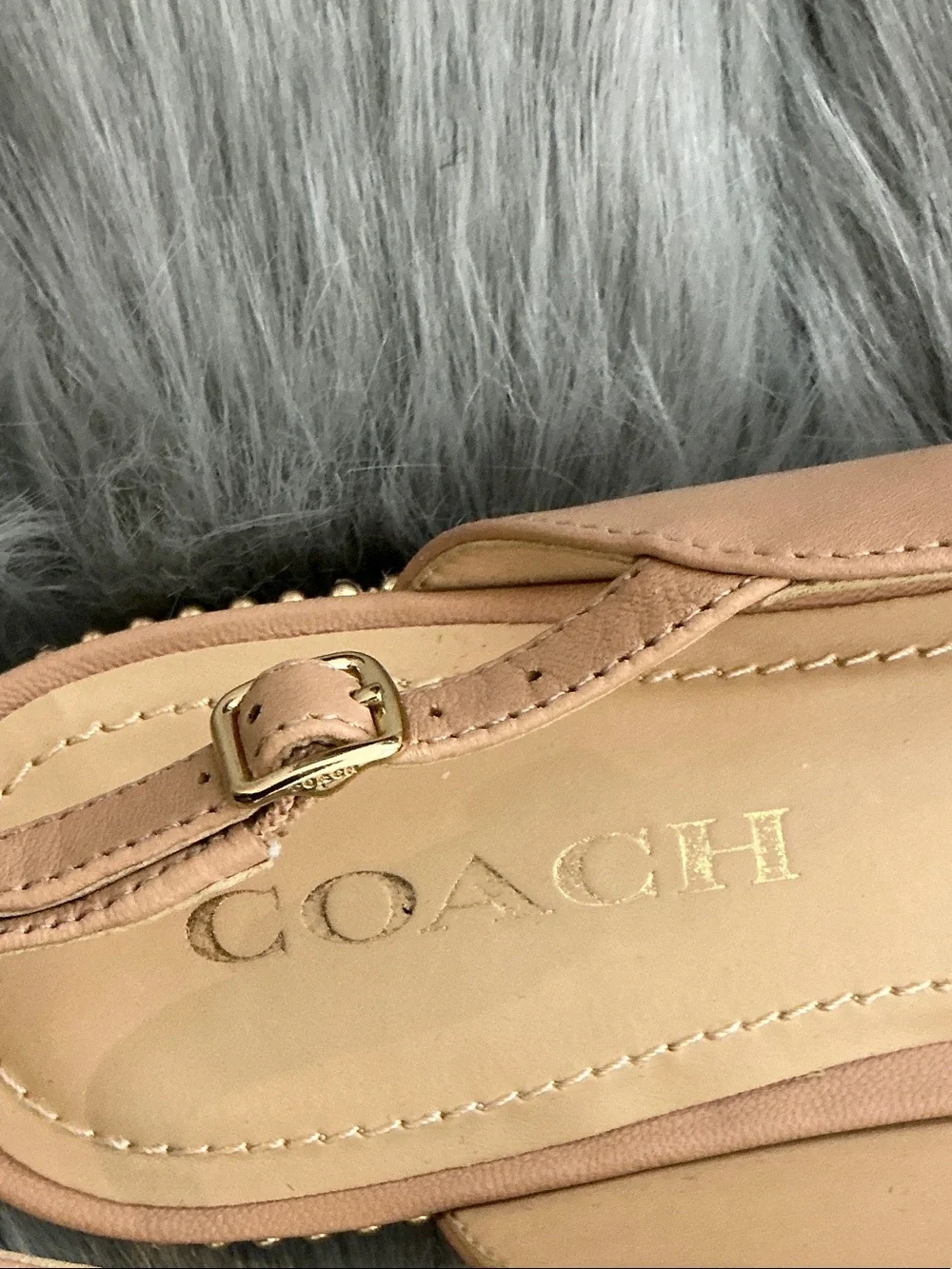 Coach Blush Pink Pointed-Toe Slingback Flats with Gold Stud Trim